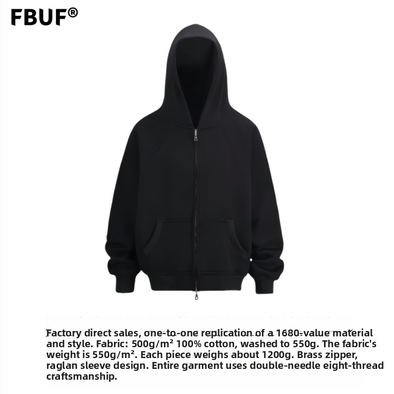 Hooded mikina s dvostrukim zatvaračima, raglan rukavi, širok kroj, 96% combed pamuk
