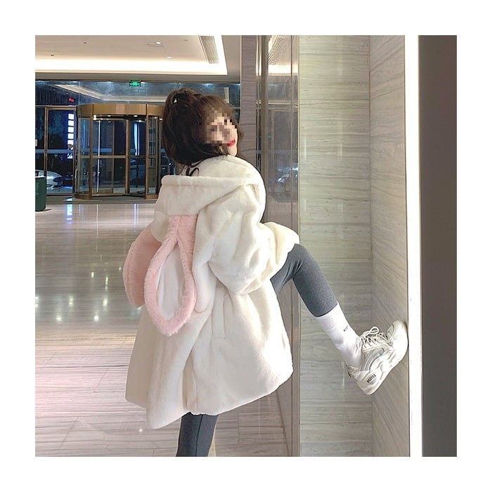 Ženska dukserica od flekse s kapuljom i ušima zeca, japanski stil, udoban kroj, zatvarač sprijeda, topao debeli fleec