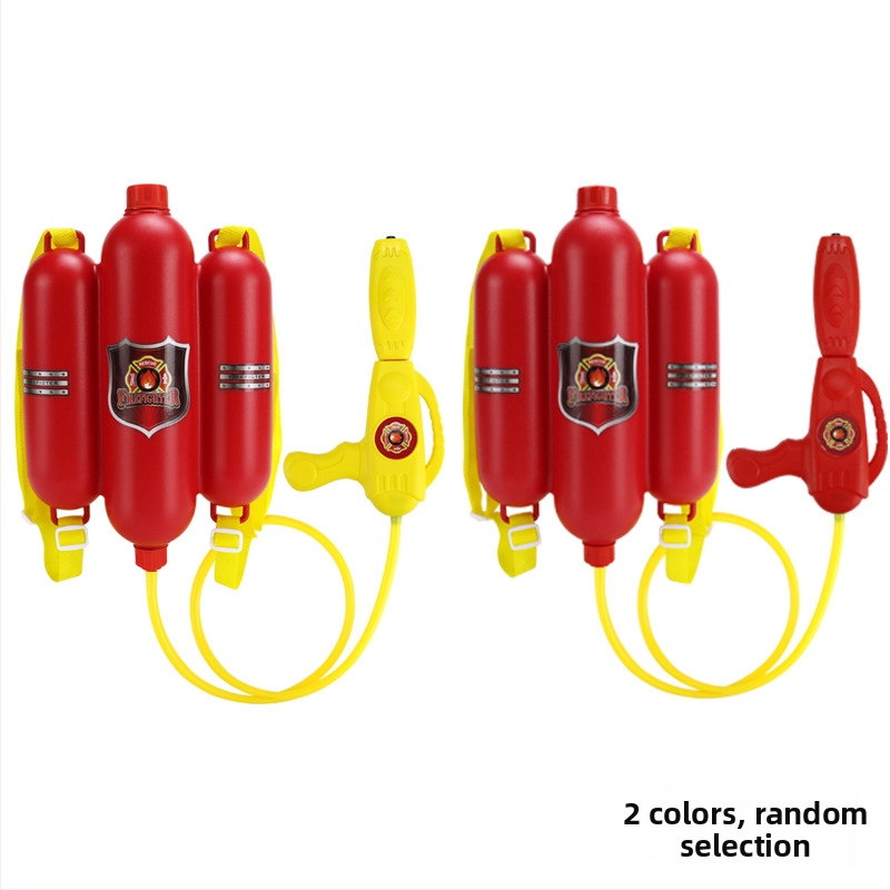 Laste tuletõrje rollimängu komplekt plastist veepüstoliga, seljakotiga, kiivriga ja tuletõrjevahendiga, sobiv 4–6-aastastele lastele.