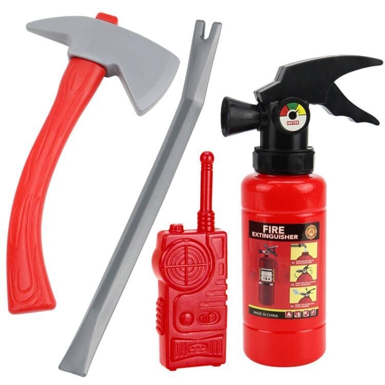 Σετ ρόλων πυροσβέστη για παιδιά: νεροπίστολο, κράνος και σακίδιο με εξαγόμενο πίσω χώρο, προσομοιωμένος πυροσβεστήρας (κατασκευή από πλαστικό) για ηλικίες 4–6 ετών