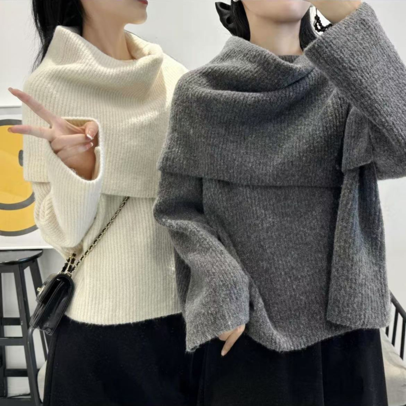 Dvostruki pulover s Cape Shawl, Ice Silk materijal, okrugli vrat, princezine rukave, korejski dizajn