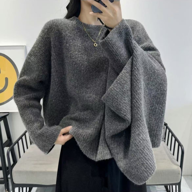 Dvostruki pulover s Cape Shawl, Ice Silk materijal, okrugli vrat, princezine rukave, korejski dizajn