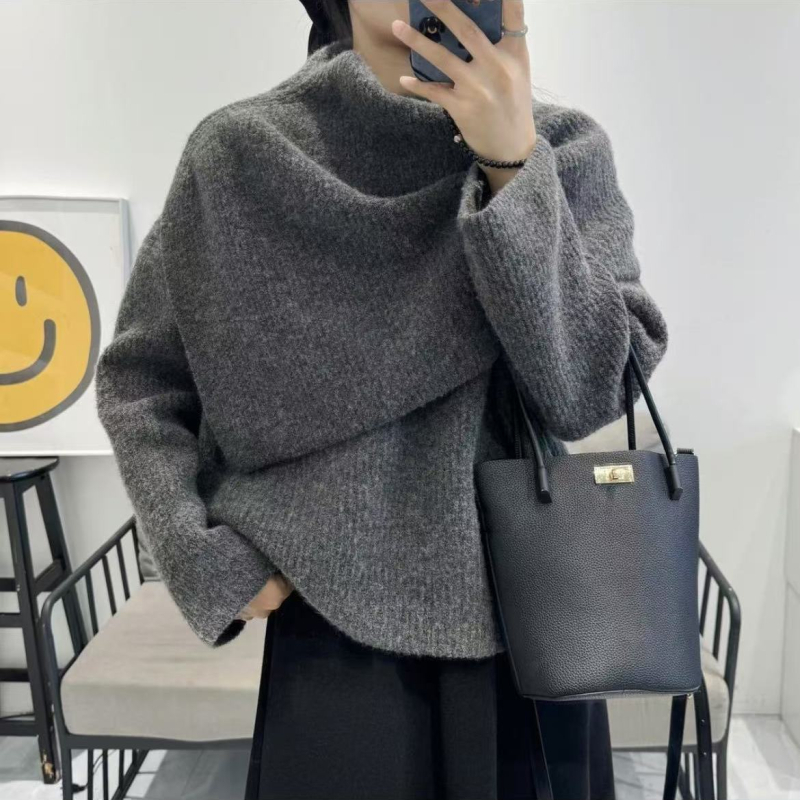 Dvostruki pulover s Cape Shawl, Ice Silk materijal, okrugli vrat, princezine rukave, korejski dizajn