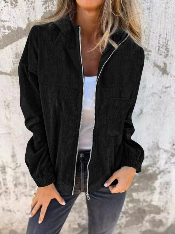 Ženski hoodie s kapuljačom i zatvaračem na zip – opušten kroj, kardigan stil, dugi rukavi, spandeks materijal