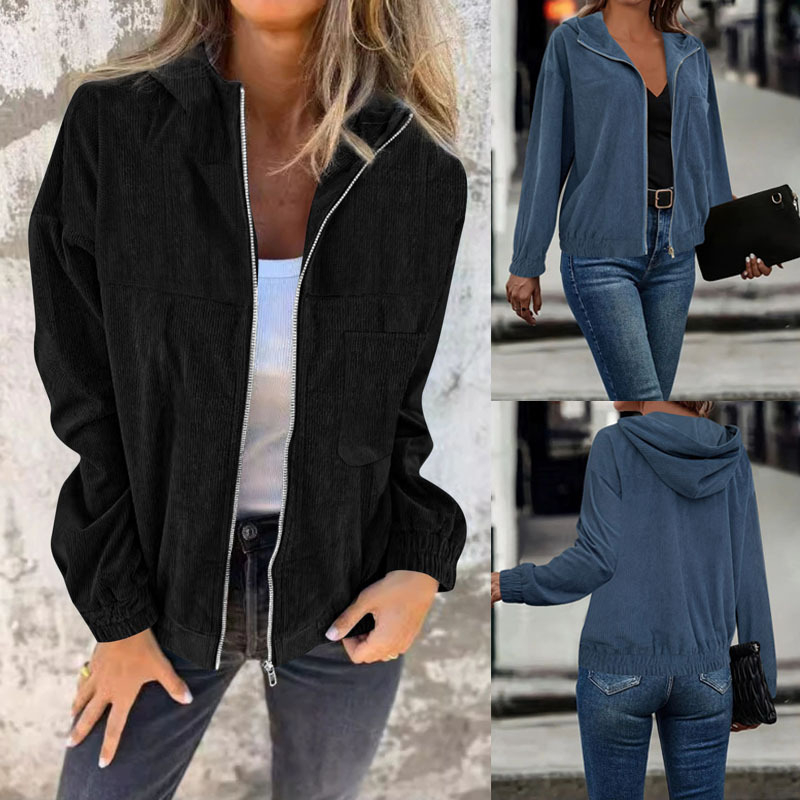 Ženski hoodie s kapuljačom i zatvaračem na zip – opušten kroj, kardigan stil, dugi rukavi, spandeks materijal