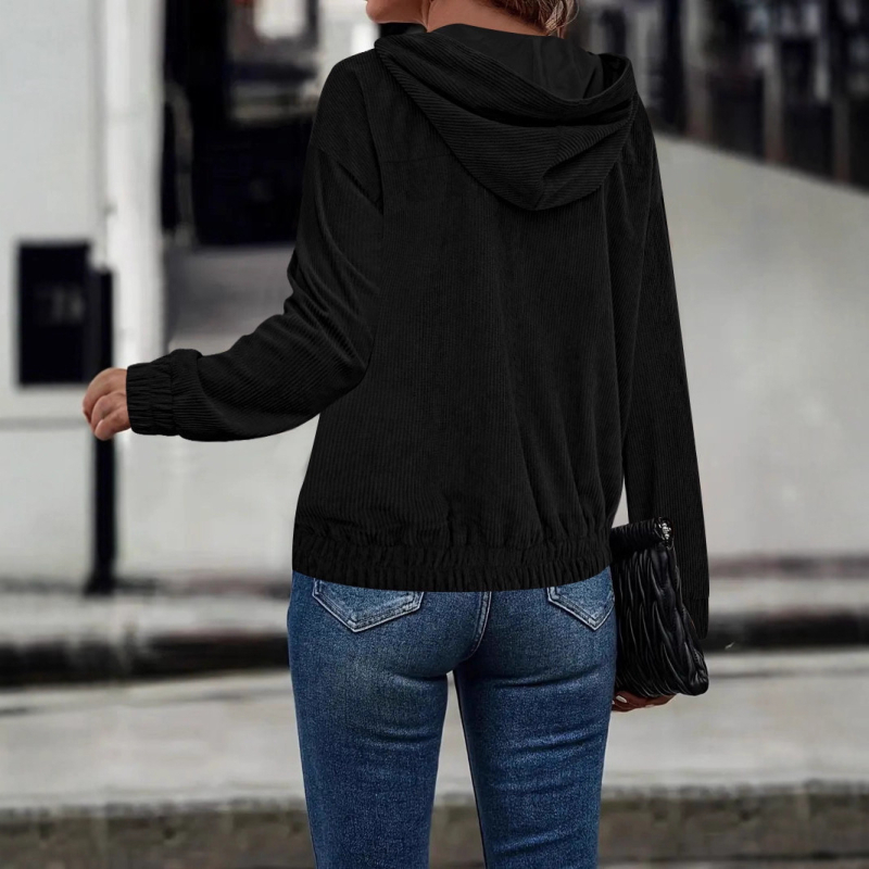 Ženski hoodie s kapuljačom i zatvaračem na zip – opušten kroj, kardigan stil, dugi rukavi, spandeks materijal