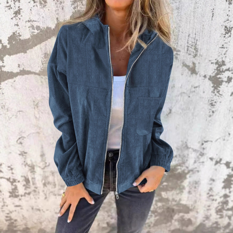 Ženski hoodie s kapuljačom i zatvaračem na zip – opušten kroj, kardigan stil, dugi rukavi, spandeks materijal