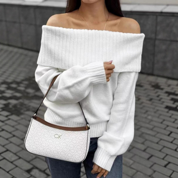 Γυναικεία πλεκτή μπλούζα με λαιμό-σκάφος, κομψό επαγγελματικό στυλ, ακρυλικές ίνες >95% και πολυεστέρας <30%, πάνελ πλέξη