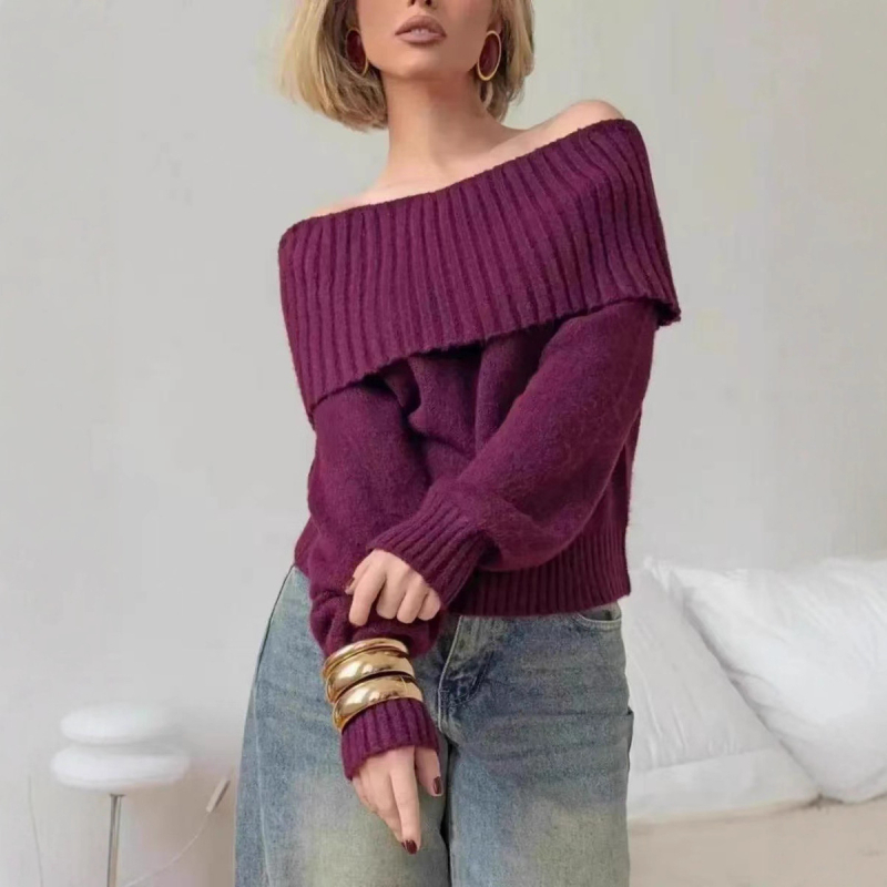 Γυναικεία πλεκτή μπλούζα με λαιμό-σκάφος, κομψό επαγγελματικό στυλ, ακρυλικές ίνες >95% και πολυεστέρας <30%, πάνελ πλέξη