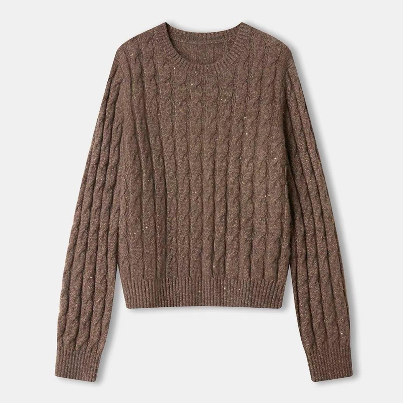 Pulover od 100% ovčje vune, debeo pletenje, ležeran kroj, okrugli ovratnik, kabel pleten s motivom uvijenog cvijeta, dugi rukav, minimalistički japansko-korejski ležerni stil