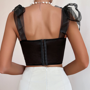 Giselle Ženski top s trakama, sling stil, uski kroj, leptir izšiven, poliester 95%+, kratka duljina 40–50 cm