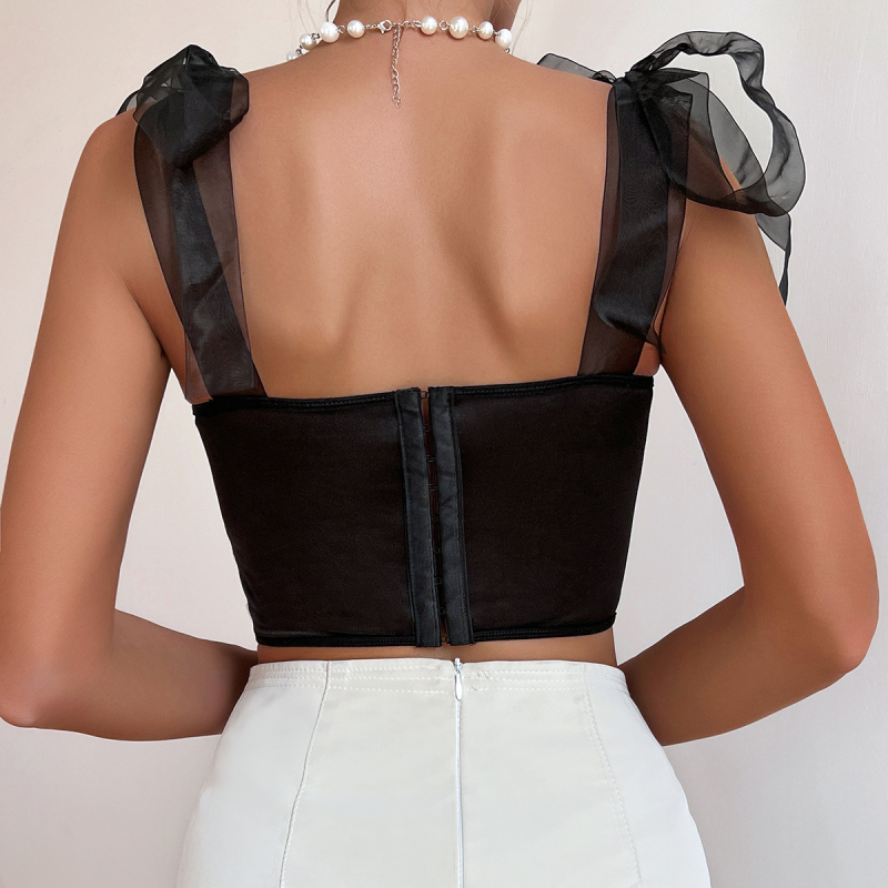 Giselle Ženski top s trakama, sling stil, uski kroj, leptir izšiven, poliester 95%+, kratka duljina 40–50 cm