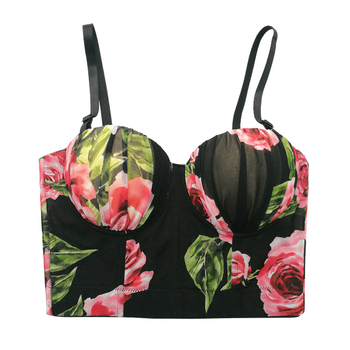 Montissa čipkasti camisole s odvojivim dvostrukim naramenicama, cvjetni uzorak, acetatno vlakno s elastanom, uski kroj