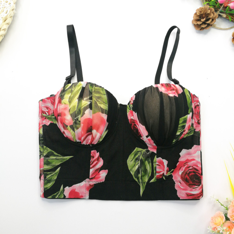 Montissa čipkasti camisole s odvojivim dvostrukim naramenicama, cvjetni uzorak, acetatno vlakno s elastanom, uski kroj
