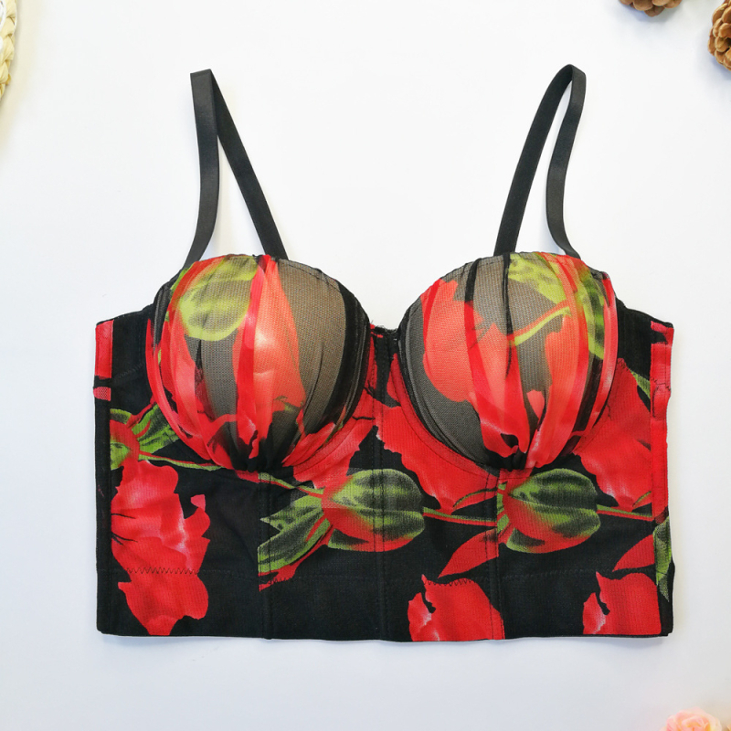 Montissa čipkasti camisole s odvojivim dvostrukim naramenicama, cvjetni uzorak, acetatno vlakno s elastanom, uski kroj