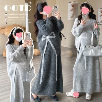 Trudnički jesensko-zimski pleteni set: top s dugim rukavima i kratka suknja, Air Cotton Knit, 100% pamuk