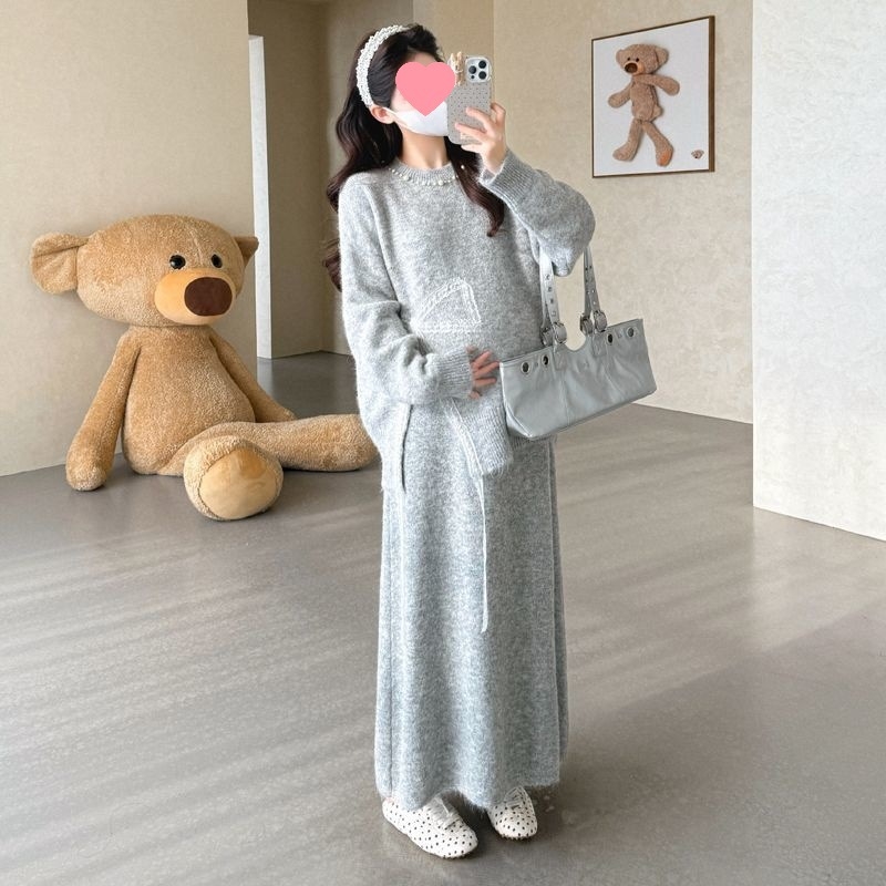 Trudnički jesensko-zimski pleteni set: top s dugim rukavima i kratka suknja, Air Cotton Knit, 100% pamuk