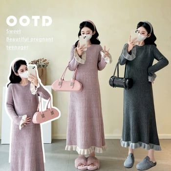 Haljina (okrugli izrez; dugi rukavi; vuneni spojeni materijal; viskozna 30-50%; kontrastni uzorak)