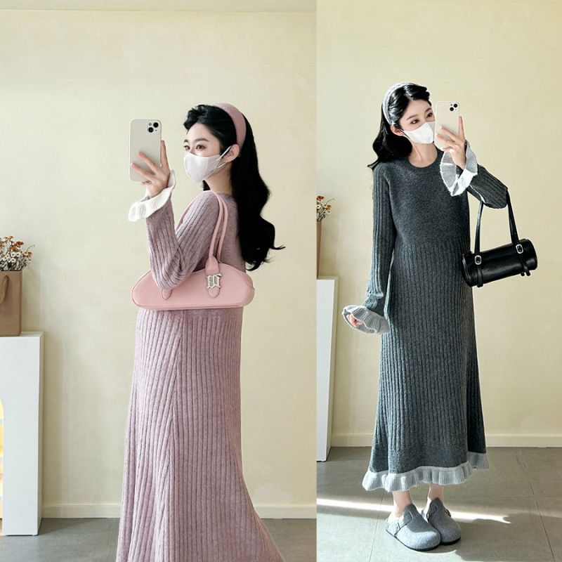 Haljina (okrugli izrez; dugi rukavi; vuneni spojeni materijal; viskozna 30-50%; kontrastni uzorak)