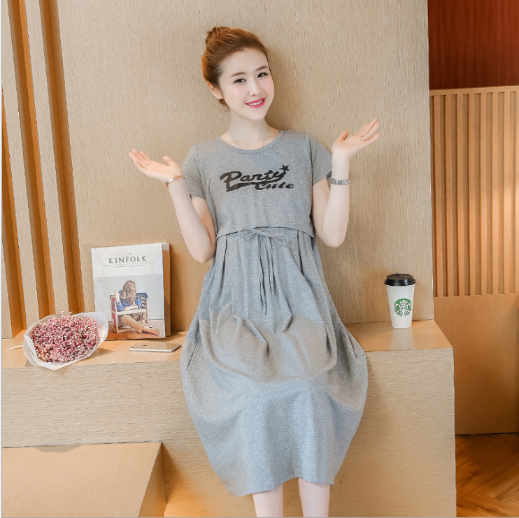 Φόρεμα εγκυμοσύνης και θηλασμού με εκτύπωση, στρογυρός γιακάς, μανίκια 3/4, πλεκτό βαμβάκι 75%, σχέδιο patchwork