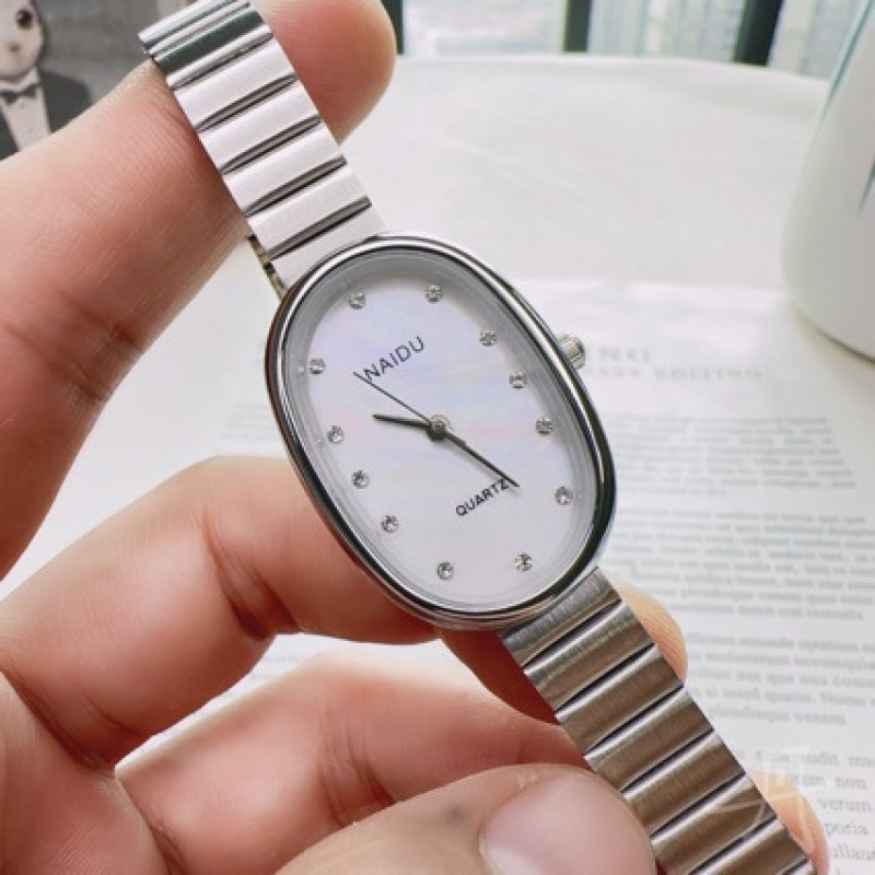 NAIDU ženski kvarcni sat s metalnim kućištem, analogni prikaz, spiralna krunica, bez vodootpornosti