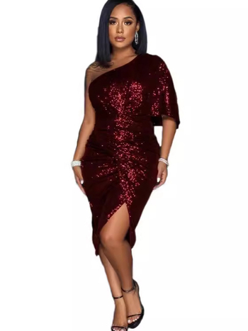 Vakara kleita sievietēm ar sequīniem - poliestera audums, 95% poliesteris, 5% spandekss, 2024. gada pavasaris