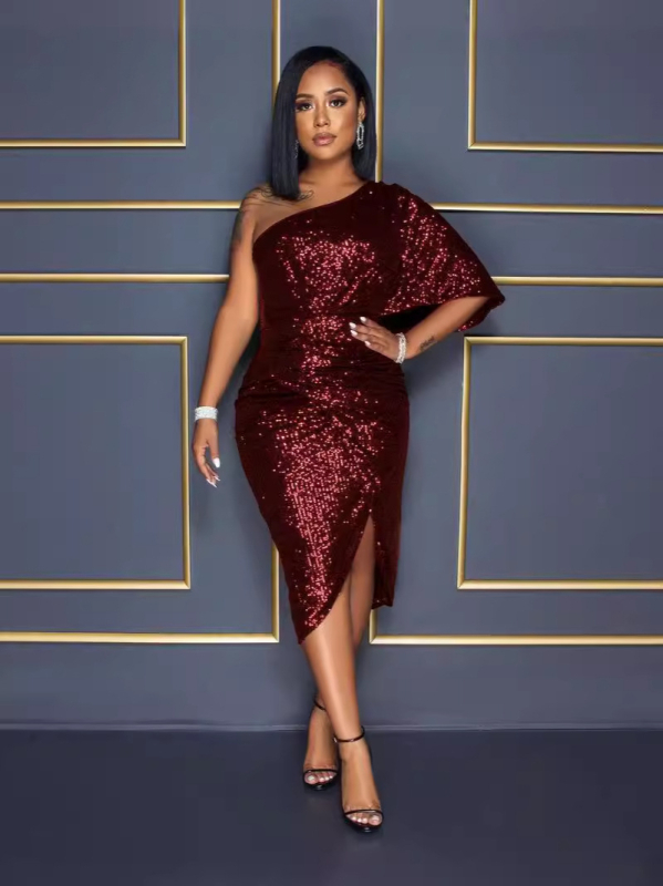 Vakara kleita sievietēm ar sequīniem - poliestera audums, 95% poliesteris, 5% spandekss, 2024. gada pavasaris