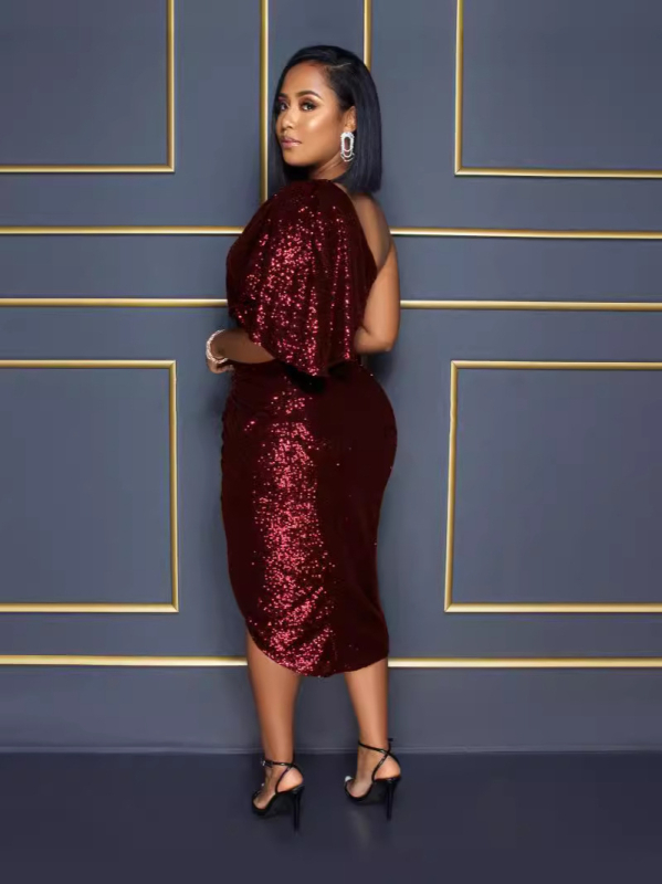 Vakara kleita sievietēm ar sequīniem - poliestera audums, 95% poliesteris, 5% spandekss, 2024. gada pavasaris