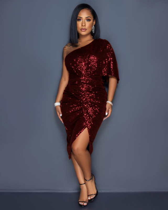 Vakara kleita sievietēm ar sequīniem - poliestera audums, 95% poliesteris, 5% spandekss, 2024. gada pavasaris