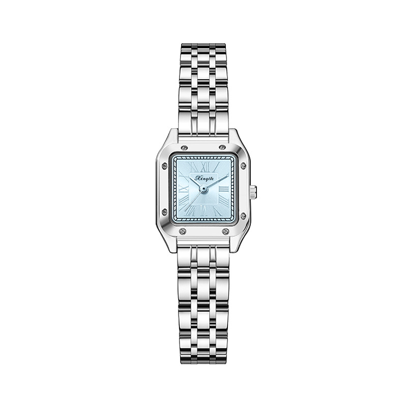 Női négyzet alakú karóra kvarcos szerkezettel, modell T002, tárcsa átmérője 22 mm, vastagsága 7 mm, vízállóság 30 m