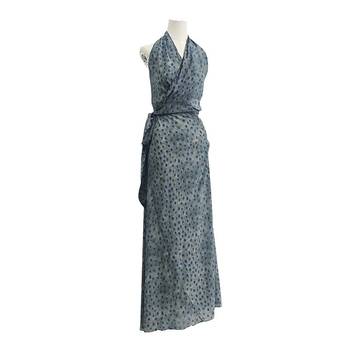 Duga haljina od svile Mulberry s printom, vezivanje šnira, V-izrez, podesivi struk