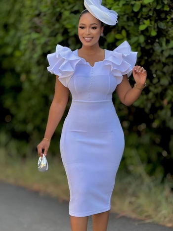 D575 Φόρεμα με χάντρες, μανίκια σε σχήμα λωτού, V-λαιμό, ψηλή μέση, μήκος midi