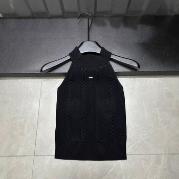 Ženski bez rukava pleteni top s off-shoulder i halter izrezom, uski kroj, 95% akril, uzorak lubanje