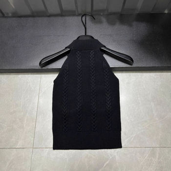 Ženski bez rukava pleteni top s off-shoulder i halter izrezom, uski kroj, 95% akril, uzorak lubanje