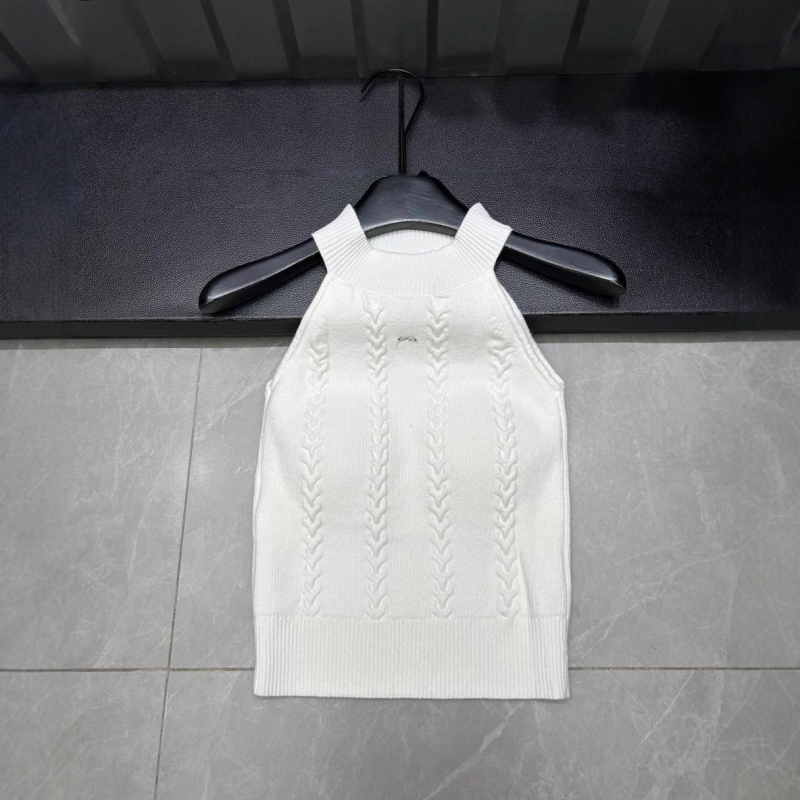 Ženski bez rukava pleteni top s off-shoulder i halter izrezom, uski kroj, 95% akril, uzorak lubanje