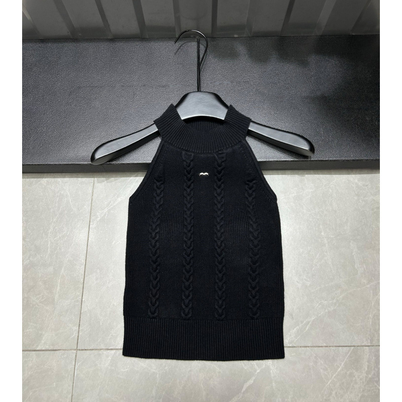 Ženski bez rukava pleteni top s off-shoulder i halter izrezom, uski kroj, 95% akril, uzorak lubanje