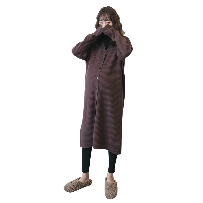 Tehotenský pletený kardigán s V-výstrihom, dlhé rukávy, jednofarebný, polyester 95%.