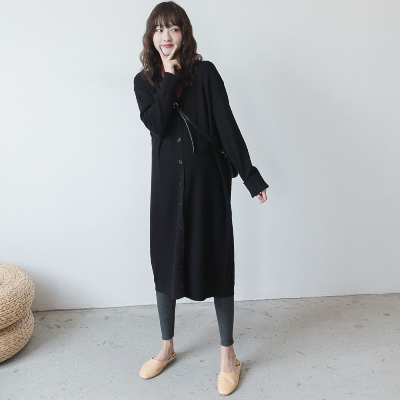 PANDI tehotenský kardigán v kórejskom štýle s V výstrihom, jednofarebný, dlhé rukávy, hlavný materiál polyester 95%.