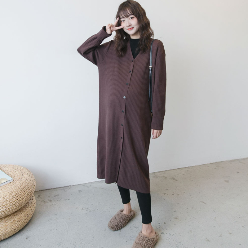 Πλεκτό cardigan για εγκύους, φθινοπωρινό-χειμερινό, V-λαιμός, άνετη εφαρμογή, μακριά μανίκια, πολυεστέρας