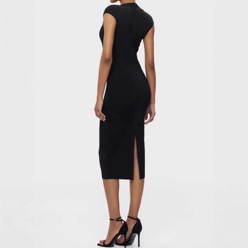 Bandage ruha gyémánt díszítéssel, ujjatlan, kerek nyakú, középméretű, poliészter-viskóz anyag