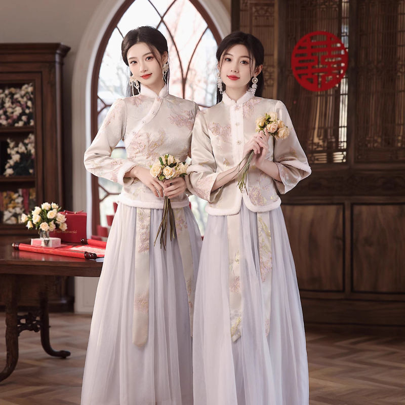 Βραδινό φόρεμα παρανύμφων — μακριά μανίκια, υψηλός λαιμός, Α-γραμμή σιλουέτα, ψηλή μέση, πολυεστέρας