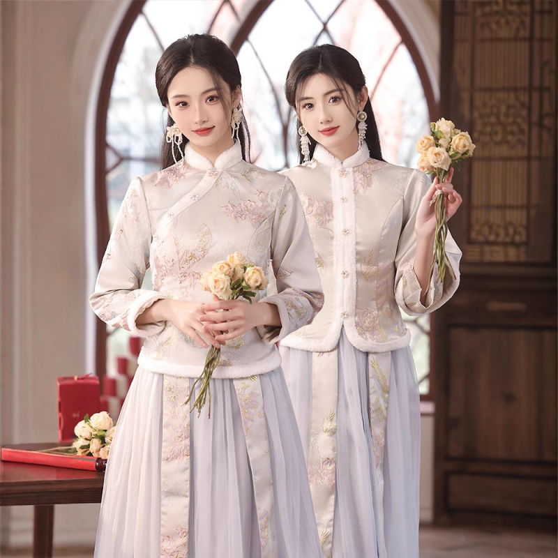 Βραδινό φόρεμα παρανύμφων — μακριά μανίκια, υψηλός λαιμός, Α-γραμμή σιλουέτα, ψηλή μέση, πολυεστέρας