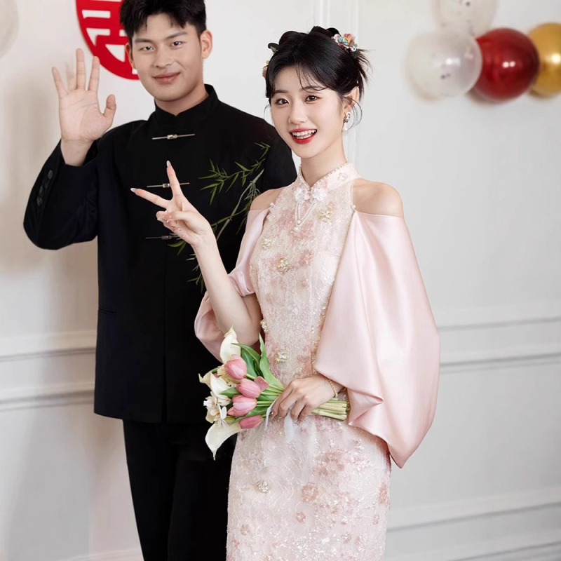 Φόρεμα δεξίωσης για γάμο, μακριά μανίκια, άνοιξη 2025, πολυεστέρας, περιεκτικότητα κύριου υφάσματος 30-50%, για ενήλικες γυναίκες