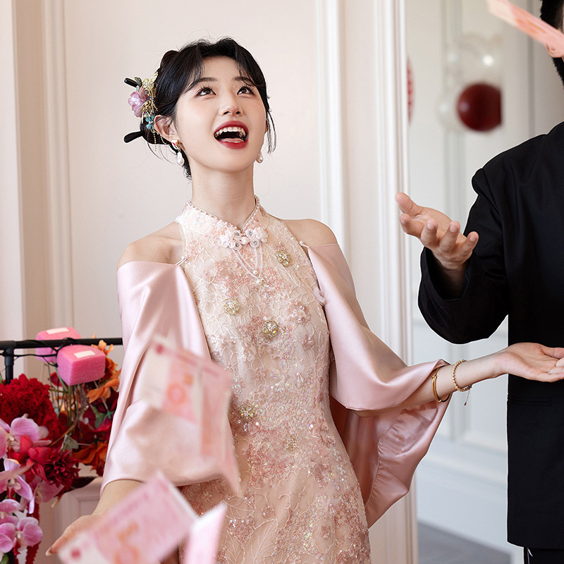 Φόρεμα δεξίωσης για γάμο, μακριά μανίκια, άνοιξη 2025, πολυεστέρας, περιεκτικότητα κύριου υφάσματος 30-50%, για ενήλικες γυναίκες