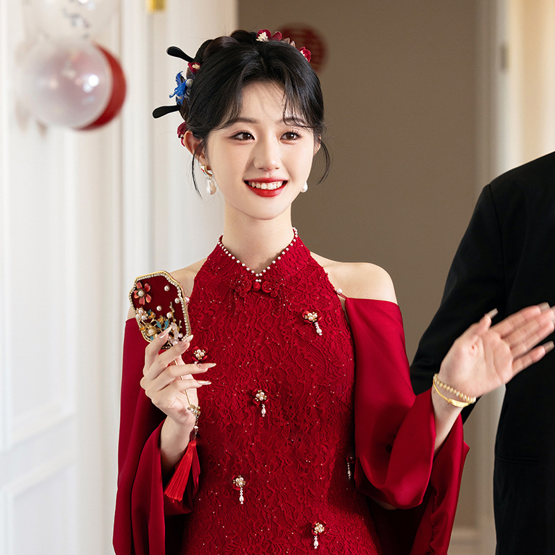 Φόρεμα δεξίωσης για γάμο, μακριά μανίκια, άνοιξη 2025, πολυεστέρας, περιεκτικότητα κύριου υφάσματος 30-50%, για ενήλικες γυναίκες