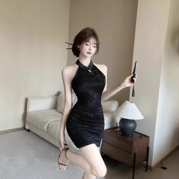 Δαντελένιο φόρεμα με halter, sexy στυλ, V-λαιμό, χωρίς μανίκια, υψηλή μέση