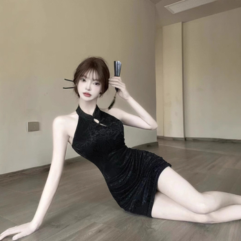 Δαντελένιο φόρεμα με halter, sexy στυλ, V-λαιμό, χωρίς μανίκια, υψηλή μέση