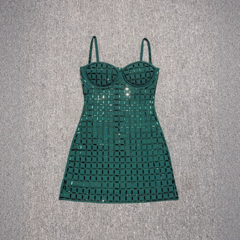 Φόρεμα από δίχτυ με τιράντες, χωρίς μανίκια, σε sexy στυλ – ψηλή μέση, κοντή φούστα pencil, διακόσμηση με καυτές πέτρες