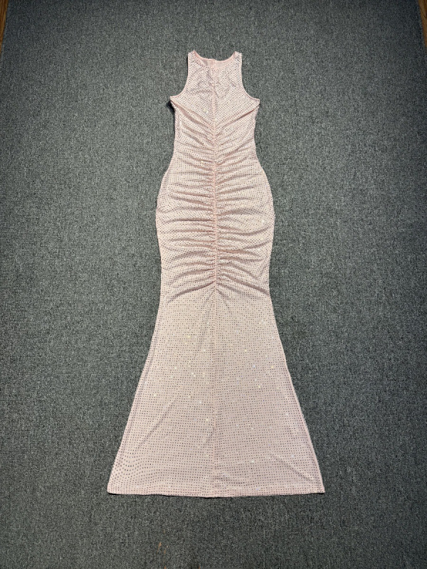 Večernja haljina s mermaid krojem, halter vrat, bez rukava, elastični struk, stretch poliester