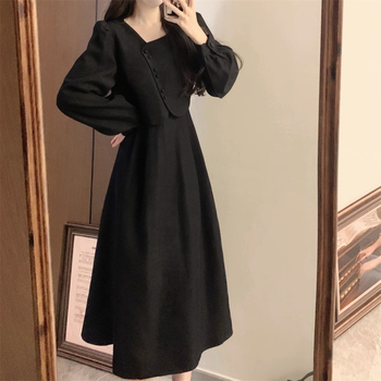 Φόρεμα με σιλουέτα Α-γραμμής, V-λαιμό, ψηλή μέση, μακριά μανίκια